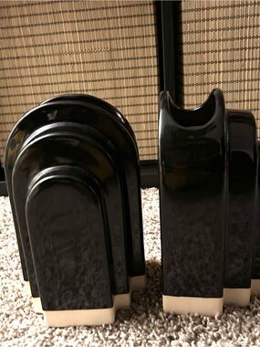 Glossy Black Ceramic Bookends with Cream Bases
